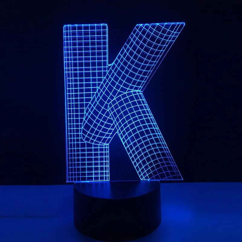 Уникальная светодиодная лампа 3D RGB с буквами алфавита K разноцветная настольная
