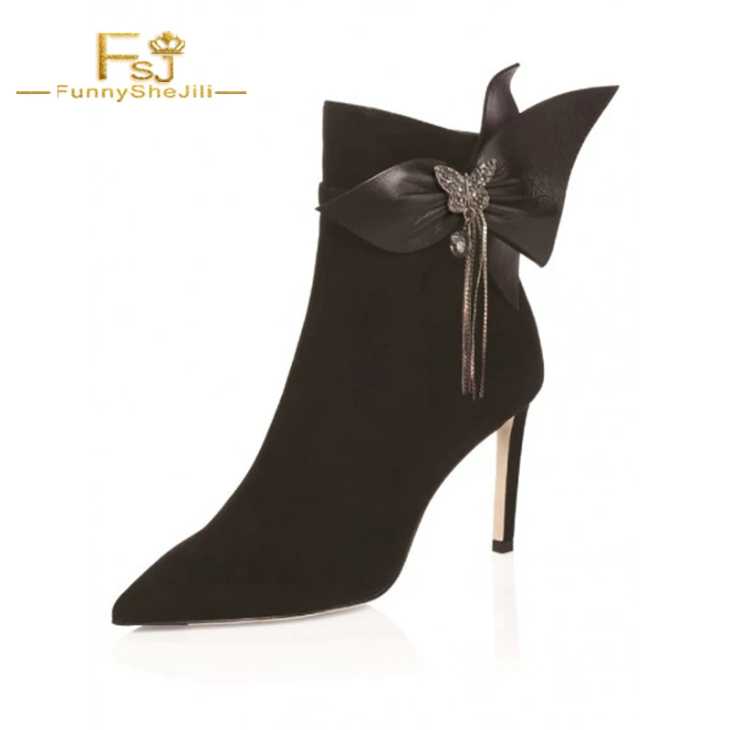 FSJ Black Bow Rhinestone Women Ankle Boots Suede Pointed Toe Stiletto Heel Cross-tied Ladies Shoes Date Party Nobel 2021 Autumn
FSJ Black Bow Rhinestone Women Ankle Boots Suede Pointed Toe Stiletto Heel Cross-tied Ladies Shoes Date Party Nobel 2021 Autumn