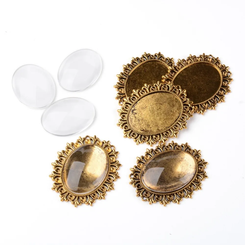 5Sets Alloy Cabochon & Rhinestone Settings and 40x30mm Oval Clear Glass Covers Sets, Lead Free & Nickel Free, Antique Golden,
5Sets Alloy Cabochon & Rhinestone Settings and 40x30mm Oval Clear Glass Covers Sets, Lead Free & Nickel Free, Antique Golden,