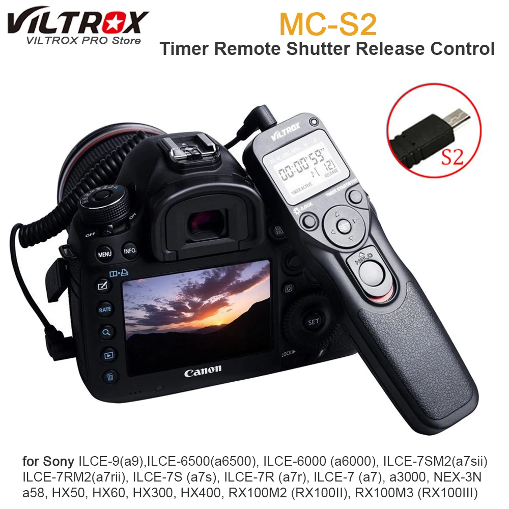 VILTROX Timer Remote Control Shutter Intervalometer with S2 Cable for SONY alpha A7RII A7MII A7SII RX100III IV RX10 A6500 A6300
VILTROX Timer Remote Control Shutter Intervalometer with S2 Cable for SONY alpha A7RII A7MII A7SII RX100III IV RX10 A6500 A6300