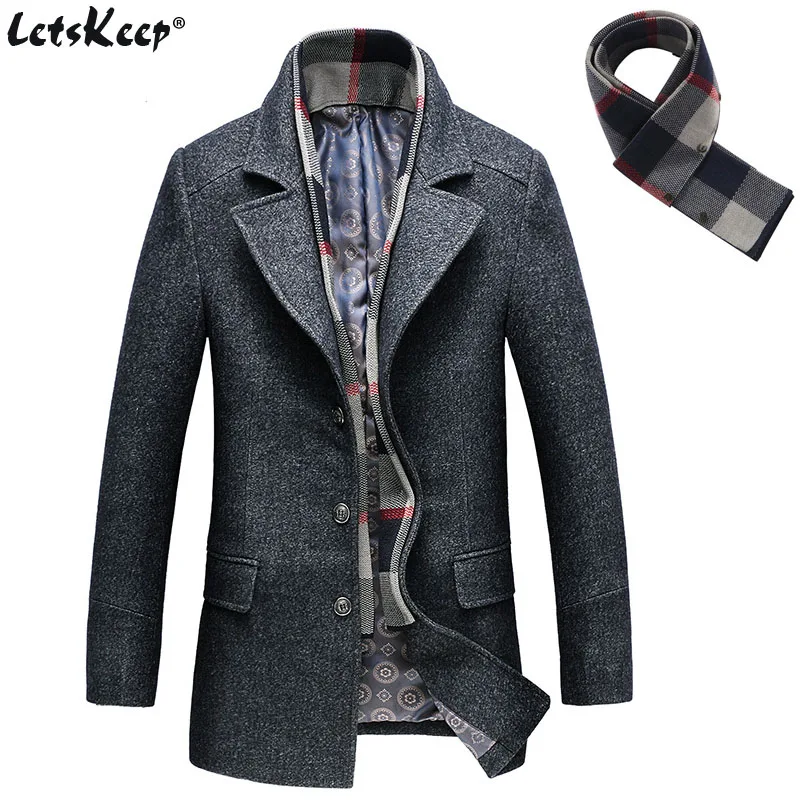 LetsKeep зимнее шерстяное длинное пальто мужское деловое облегающее большого