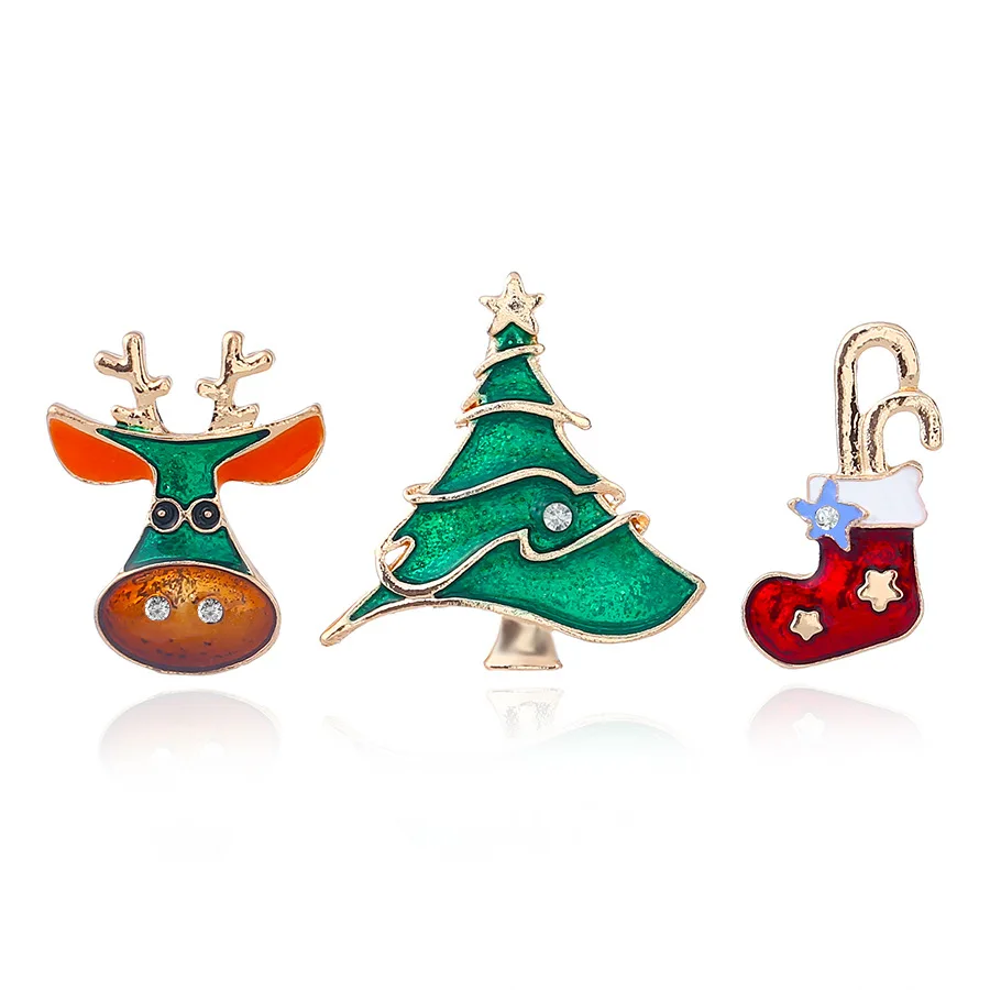Christmas Tree 3 PCS Brooch Pin Metal Enamel socks Santa Claus Sled Unisex Holiday Fashion Jewelry Gift SP-41 | Украшения и