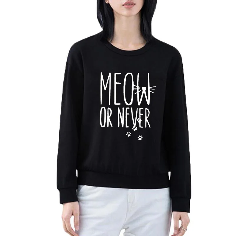 Женский пуловер с длинным рукавом свитшот надписью Cat Meow Or Never в стиле Харадзюку