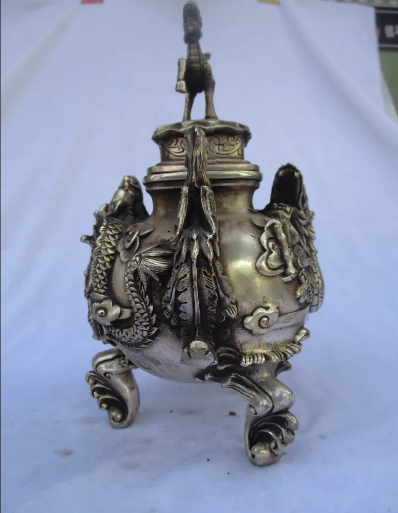 Rare old antique tibet silver carved Big Dragon phoenix and Beast incense burner /metal censer
Rare old antique tibet silver carved Big Dragon phoenix and Beast incense burner /metal censer