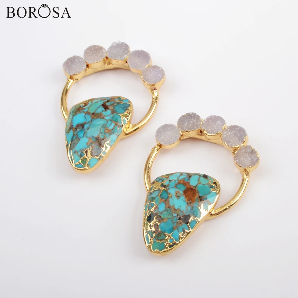 BOROSA 5Pcs Handmade Natural Drusy Turquoises Pendants Gild Natural Agates Druzy & Copper Turquoises Charm Boho Necklace G1834
BOROSA 5Pcs Handmade Natural Drusy Turquoises Pendants Gild Natural Agates Druzy & Copper Turquoises Charm Boho Necklace G1834