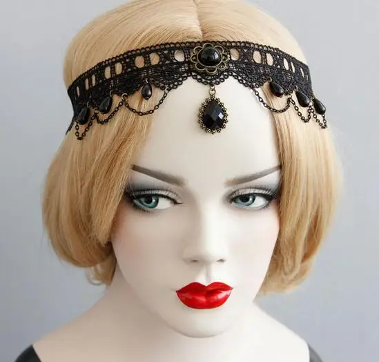 New arrival women's black lace hairbands with Wave pendant party girl's vintage punk headband with rhinestone hair accessories
New arrival women's black lace hairbands with Wave pendant party girl's vintage punk headband with rhinestone hair accessories