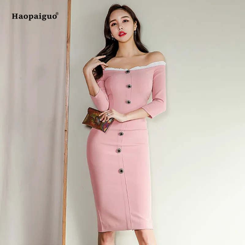 Plus Size Straight Dress 2019 Summer Women Pink Three Quarter Sleeve Slash Neck Elegant Party Dress Button Casual Dresses Elbise
Plus Size Straight Dress 2019 Summer Women Pink Three Quarter Sleeve Slash Neck Elegant Party Dress Button Casual Dresses Elbise