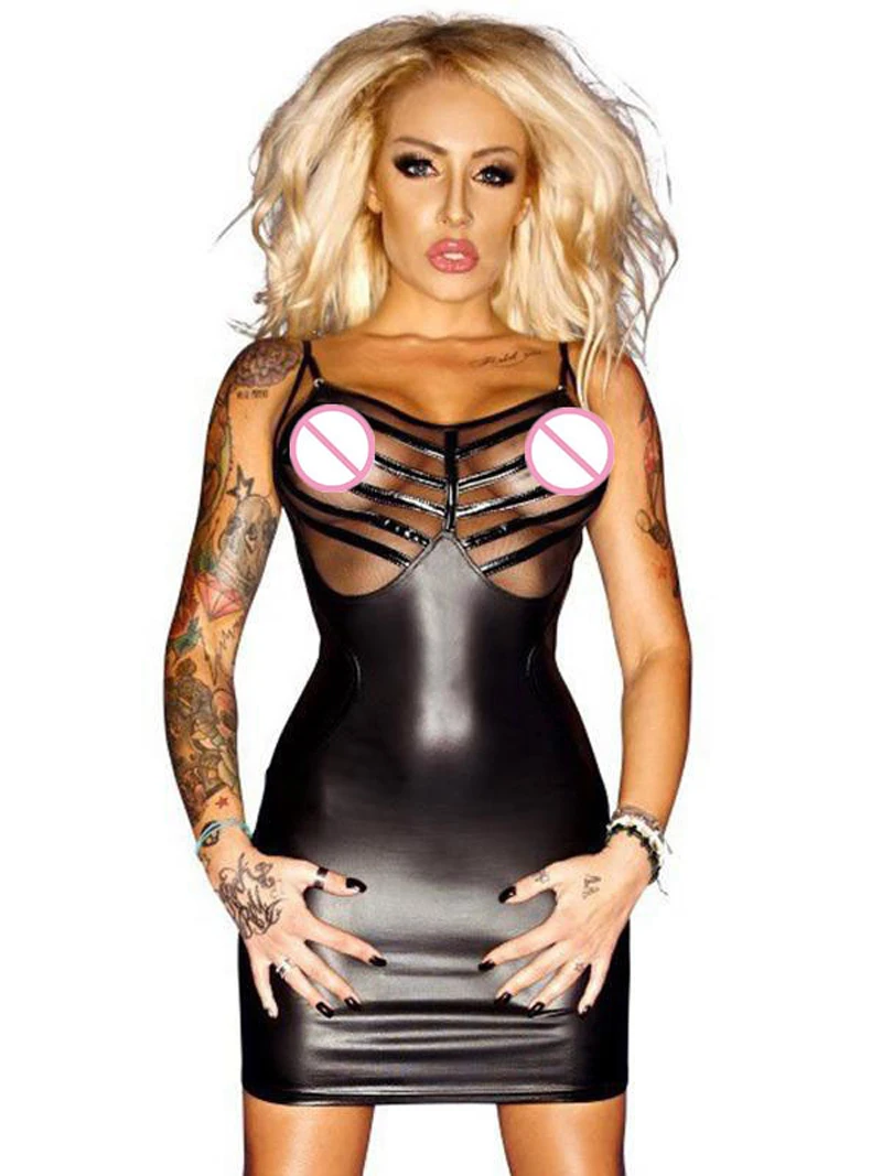Sexy Faux Leather Stripe MINI Dress Mesh See Through Bandage Dress Wet Look Zipper Open Camis Dress Latex Sexy Wear FX42
Sexy Faux Leather Stripe MINI Dress Mesh See Through Bandage Dress Wet Look Zipper Open Camis Dress Latex Sexy Wear FX42
