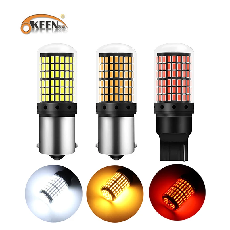 

OKEEN 1pcs Car Turn Signal Light T20 LED Bulbs 3014 144smd LED CanBus No Error 1156 BA15S P21W BAU15S PY21W 7440 LED Brake Lamps