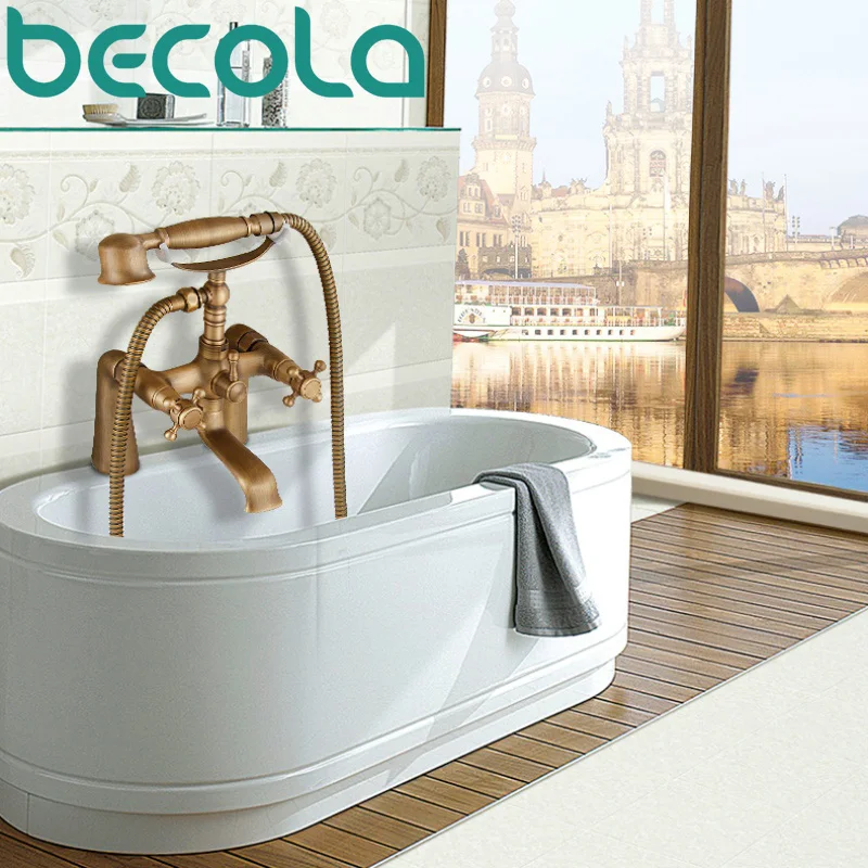 Free Shipping Antique Brass Deck Mounted bathtub faucet bathroom sink mixer taps with hand shower GZ-8306
Free Shipping Antique Brass Deck Mounted bathtub faucet bathroom sink mixer taps with hand shower GZ-8306