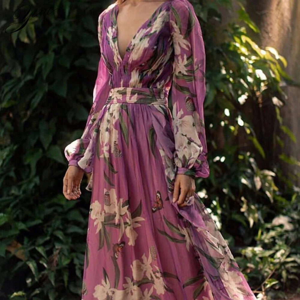 Hot Woman Summer Chiffon Dress V-neck Ladies Floral Purple Maxi Dresses Slim Ladies A-line Party Dress Floor Dress for Woman
Hot Woman Summer Chiffon Dress V-neck Ladies Floral Purple Maxi Dresses Slim Ladies A-line Party Dress Floor Dress for Woman