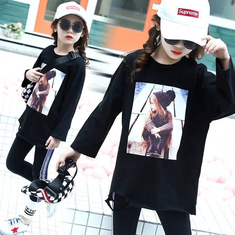 Long print t-shirt for girls spring 2018 new large children's loose round-collar children's t-shirts and top
Long print t-shirt for girls spring 2018 new large children's loose round-collar children's t-shirts and top