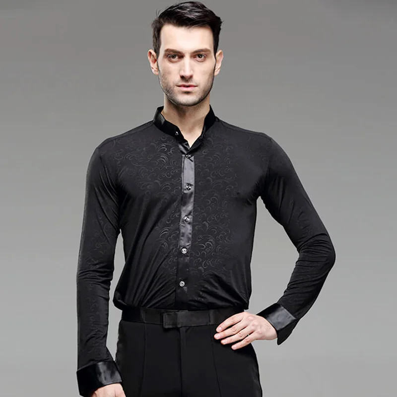 2018 New Men Latin Dance Shirts Long Sleeve Competition Performance Printing Wear Black Standing Collar Turn Off Collar
2018 New Men Latin Dance Shirts Long Sleeve Competition Performance Printing Wear Black Standing Collar Turn Off Collar