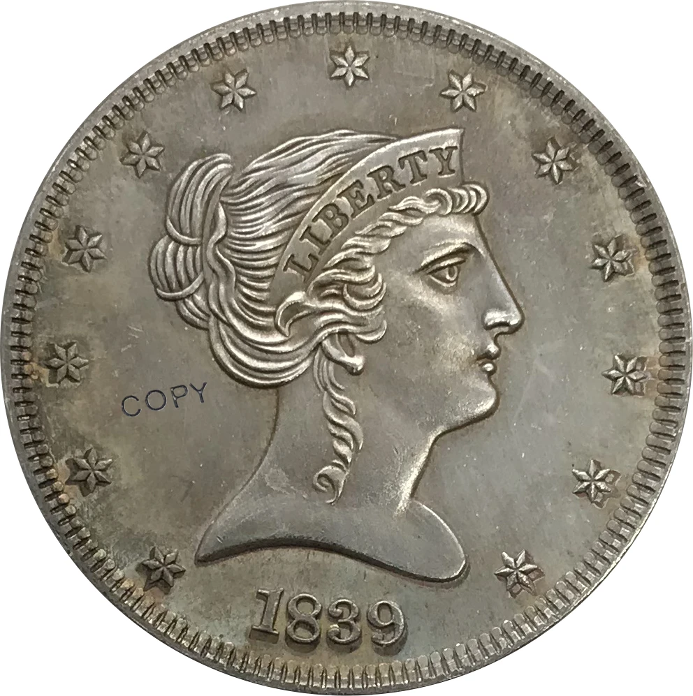 1839, полудоллар США, копия монеты предметы коллекционирования из мельхиора, покрытые серебром
1839, полудоллар США, копия монеты предметы коллекционирования из мельхиора, покрытые серебром