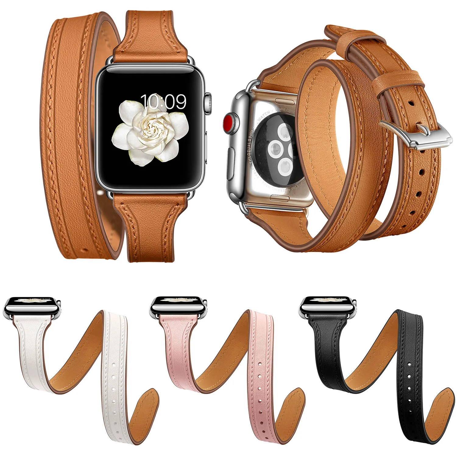 Тонкий ремешок из натуральной кожи для Apple Watch Series 5 4 Band 44 мм 40 iWatch 3 2 1 42 38 двойной