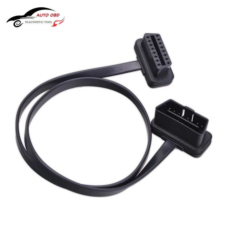 

60CM 5pcs Flat Noodle Thin OBD2 16 Pin ELM327 Male To Female Elbow Extension Cable 2ft OBD 2 Diagnostic Tool Car-detector