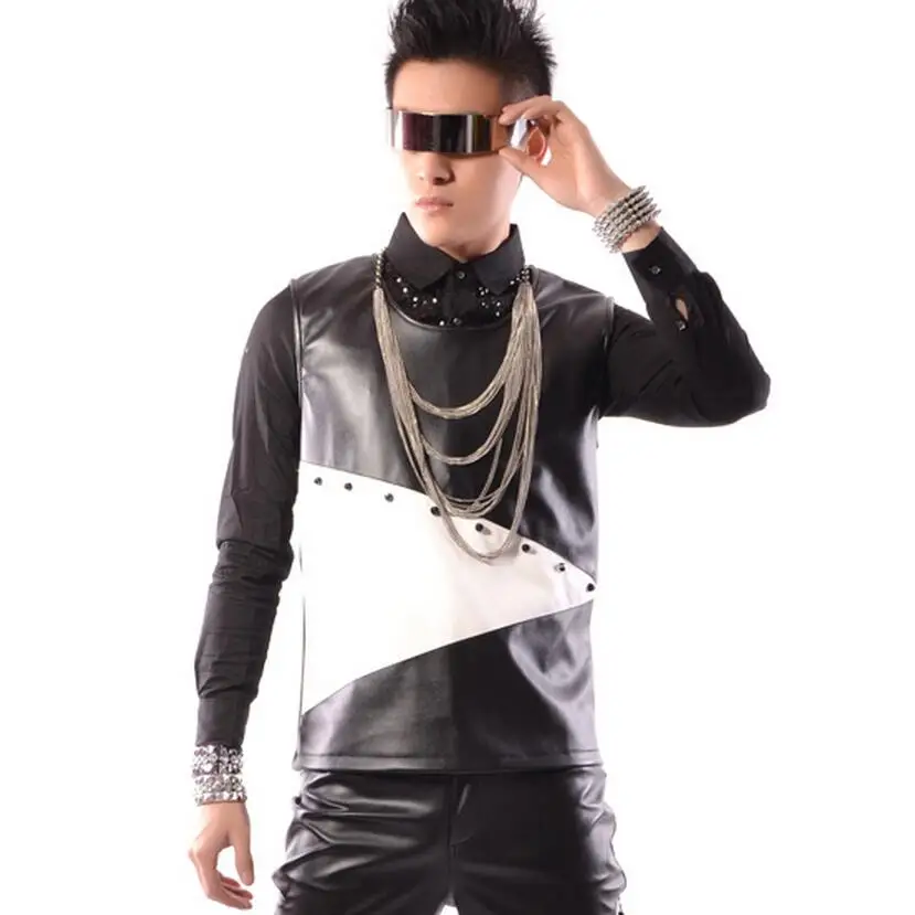 Europe And The United States Large Size Black And White Pu Leather Stitching Rivets Dj Hip-hop Men Singer Casual Clothing /s-5xl
Europe And The United States Large Size Black And White Pu Leather Stitching Rivets Dj Hip-hop Men Singer Casual Clothing /s-5xl