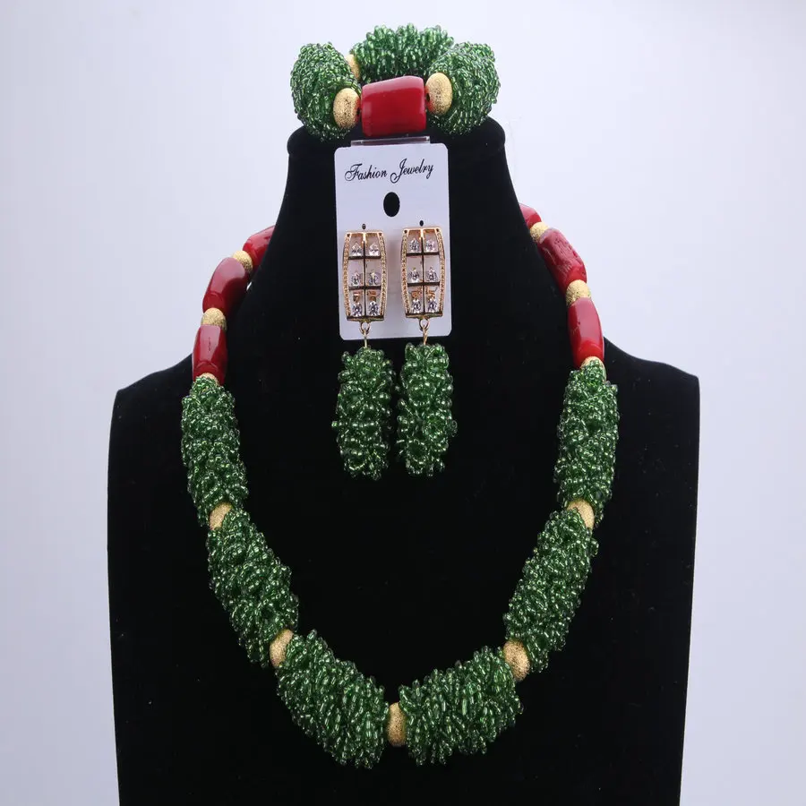 NEW Red Coral Green African Beads Wedding Jewelry Sets Nigerian Beaded Necklace Party Sets Bridal Necklace Earrings Bracelet
NEW Red Coral Green African Beads Wedding Jewelry Sets Nigerian Beaded Necklace Party Sets Bridal Necklace Earrings Bracelet