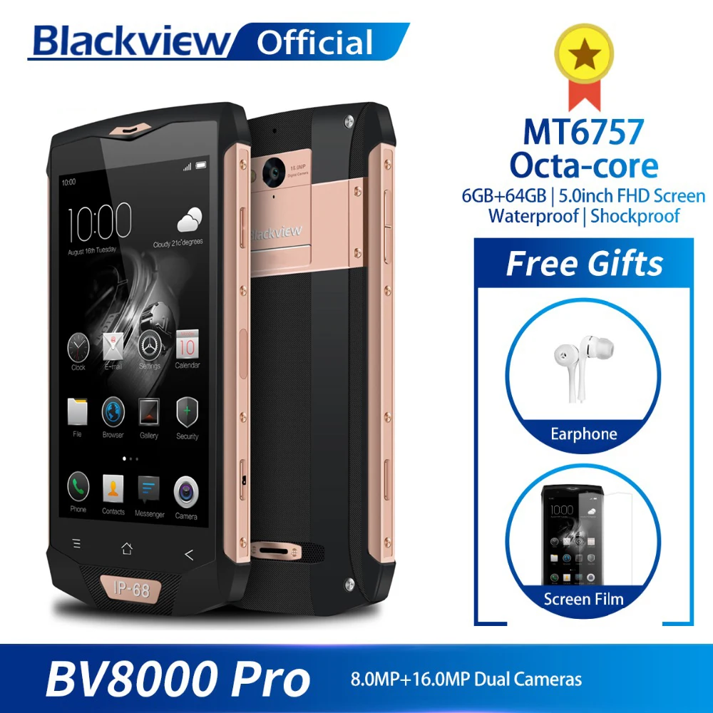 Blackview BV8000 Pro смартфон Водонепроницаемый MT6757 Восьмиядерный 6 ГБ Оперативная память