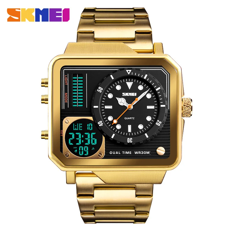 SKMEI Men's Watch Gold SKMEI Square Dual Time Quartz Watch Luxury Stainless Steel Large Dial Stopwatch Waterproof 1392 Male
SKMEI Men's Watch Gold SKMEI Square Dual Time Quartz Watch Luxury Stainless Steel Large Dial Stopwatch Waterproof 1392 Male
