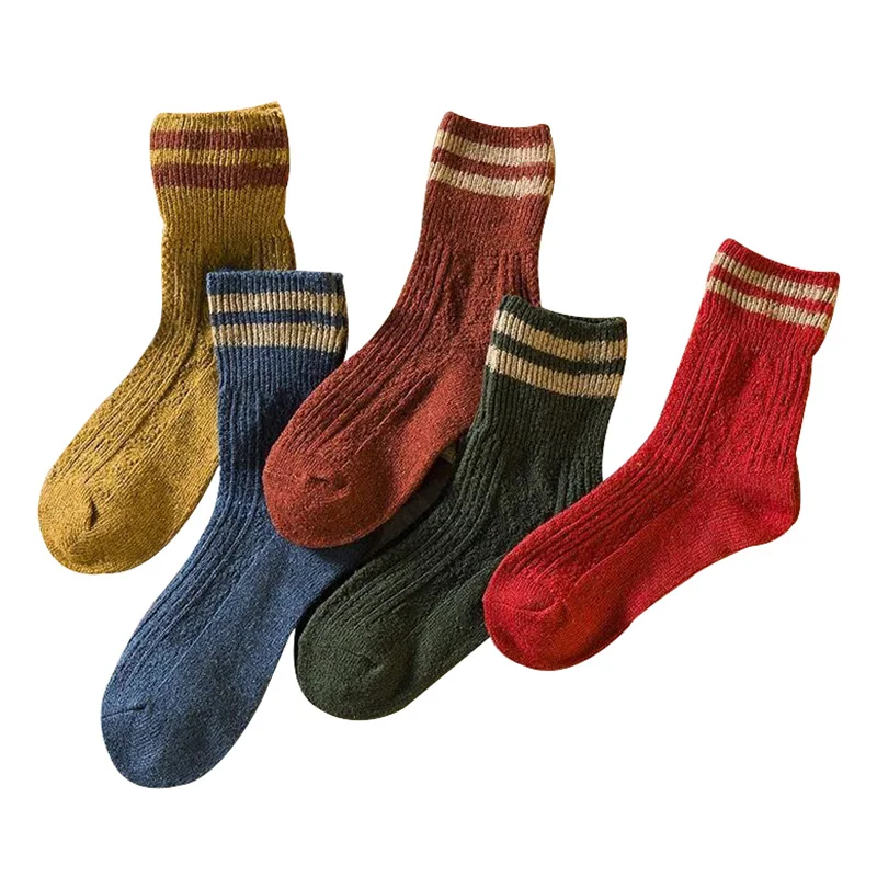 5 Pairs Women Socks Solid Color Striped Vintage Trend Brand Women Sock Autumn Winter Thick Line Warm Wool Sock Meias Calcetines
5 Pairs Women Socks Solid Color Striped Vintage Trend Brand Women Sock Autumn Winter Thick Line Warm Wool Sock Meias Calcetines