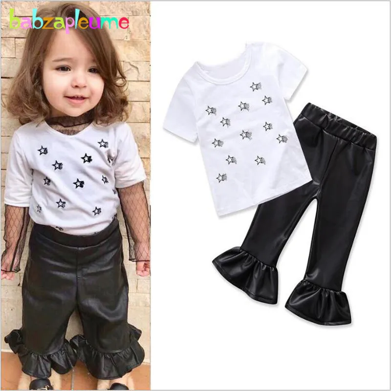 Spring Summer Kids Clothes For Baby Girls Two Piece Outfits Fashion Cute Cotton T-shirt+PU Pants Children Clothing Sets BC1660
Spring Summer Kids Clothes For Baby Girls Two Piece Outfits Fashion Cute Cotton T-shirt+PU Pants Children Clothing Sets BC1660