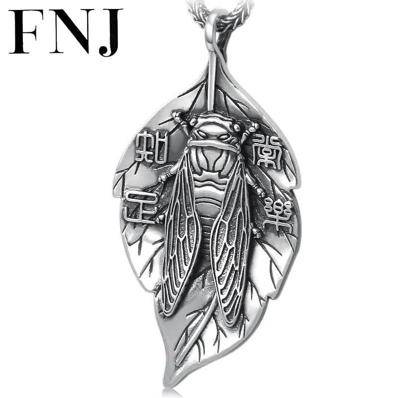 

FNJ 925 Silver Cicada Pendant Lucky Animal Flat Hang 100% Original Pure S925 Thai Silver Men Pendants for Women Jewelry Making