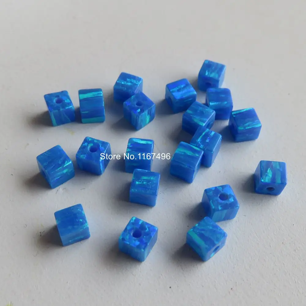 Фото 100 шт./лот OP05 темно синий 4 мм кубические опаловые бусины кубик искусственный опал