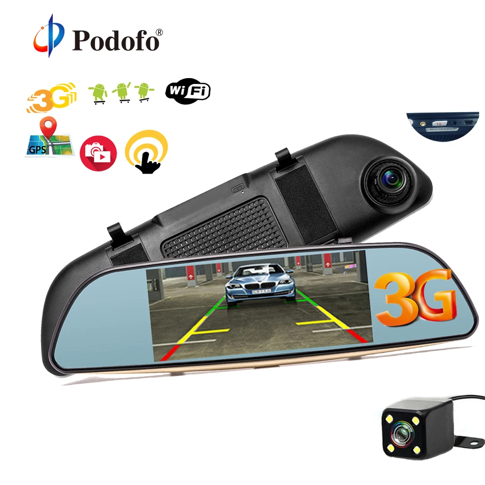 Podofo 5 "3g Автомобильная камера DVR gps Bluetooth двойной объектив зеркало заднего вида