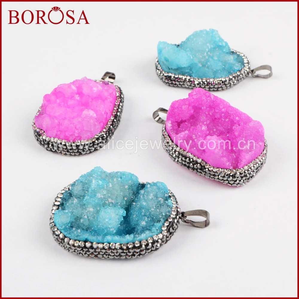 BOROSA 6pcs Drusy Pendant for Necklace Blue Hot Pink Crystal Druzy Paved Rhinestones Pendant For Women Gems Jewelry JAB622
BOROSA 6pcs Drusy Pendant for Necklace Blue Hot Pink Crystal Druzy Paved Rhinestones Pendant For Women Gems Jewelry JAB622