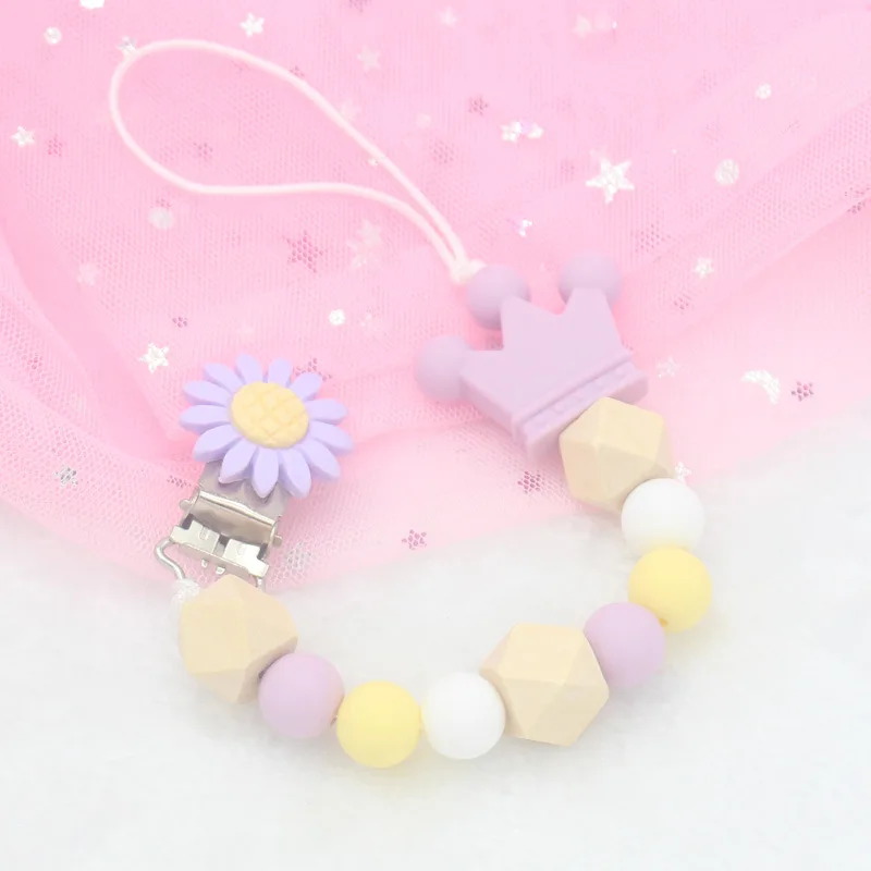 Newborn Silicone Teething Pacifier Clips Safe Crown Silicone Beads Flower Pacifier Chain Holder For Baby Chew Toy
Newborn Silicone Teething Pacifier Clips Safe Crown Silicone Beads Flower Pacifier Chain Holder For Baby Chew Toy