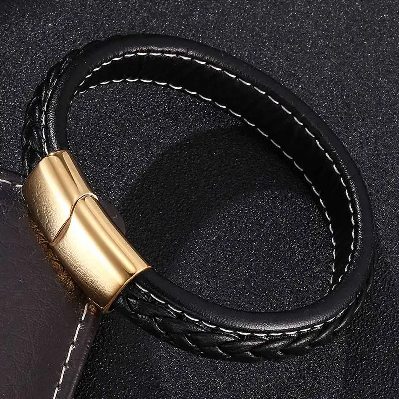 Punk Leather Braid Bracelet For Men Magnetic Buckle Clasps Vintage Bangles Men's Jewelry BB0219
Punk Leather Braid Bracelet For Men Magnetic Buckle Clasps Vintage Bangles Men's Jewelry BB0219