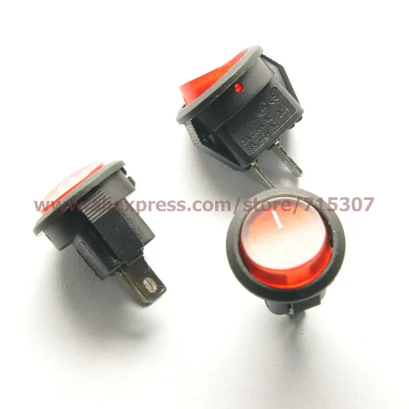 PHISCALE 10 шт./лот 2 Pin 3A 250V 6A 125V красная круглая кнопка клавишного выключателя KCD1 204 On Off