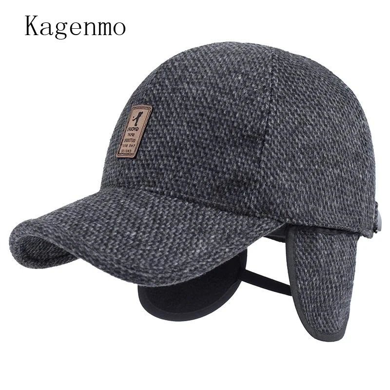 Мужская зимняя шапка Kagenmo теплая бейсбольная кепка с защитой ушей козырек из