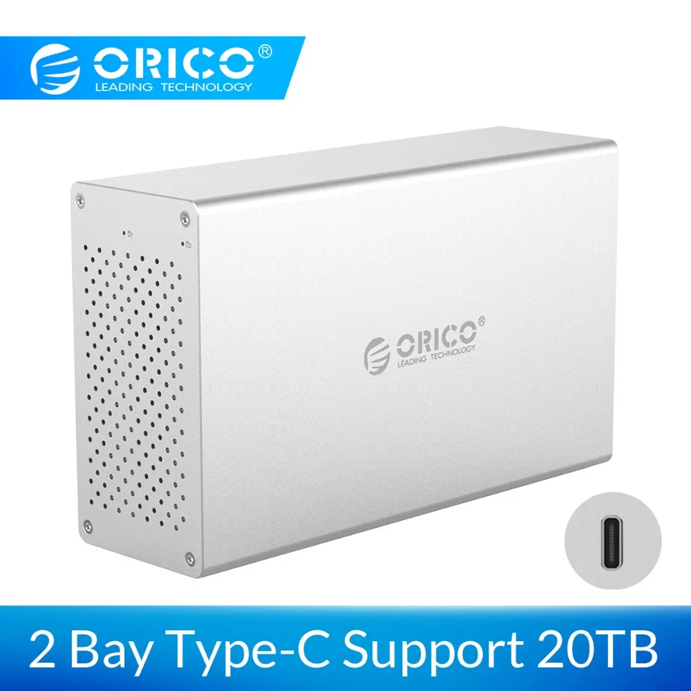 Корпус для жесткого диска ORICO 2 Bay USB C из алюминиевого сплава поддержка хранения 20