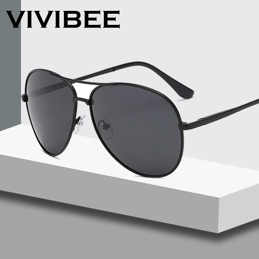 

VIVIBEE Class Men Aviation Polarized Metal Frame Sunglasses Black Women Style Summer UV400 Polarised Sun Glasses 2022 Shades