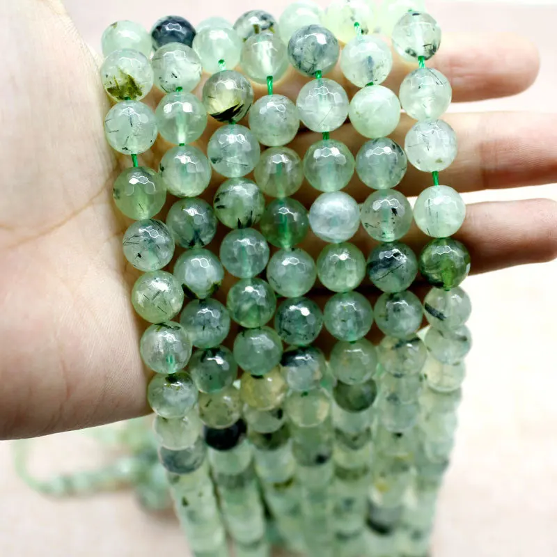 

6-12mm Natural Round Faceted Green Prehnites Stone Beads For Jewelry Making Beads Bracelets 15'' Needlework DIY Beads Trinket