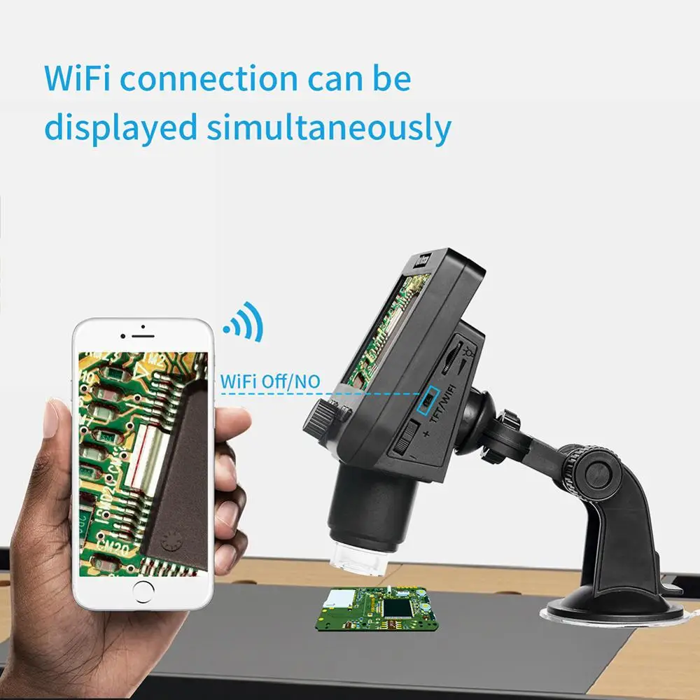 1000X 2.0MP Wireless WiFi Microscope 4.3 HD Screen 8 LED Light 1080p Camera Magnifier with Suction Cup Base
1000X 2.0MP Wireless WiFi Microscope 4.3 HD Screen 8 LED Light 1080p Camera Magnifier with Suction Cup Base