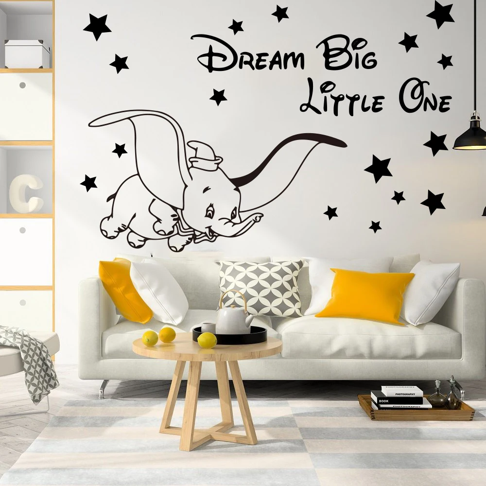 Cartoon Dream Big Little One Fly Dumbo Elephant Star Wall Decal Kids Room Dumbo Animal Inspirational Quote Wall Sticker
Cartoon Dream Big Little One Fly Dumbo Elephant Star Wall Decal Kids Room Dumbo Animal Inspirational Quote Wall Sticker
