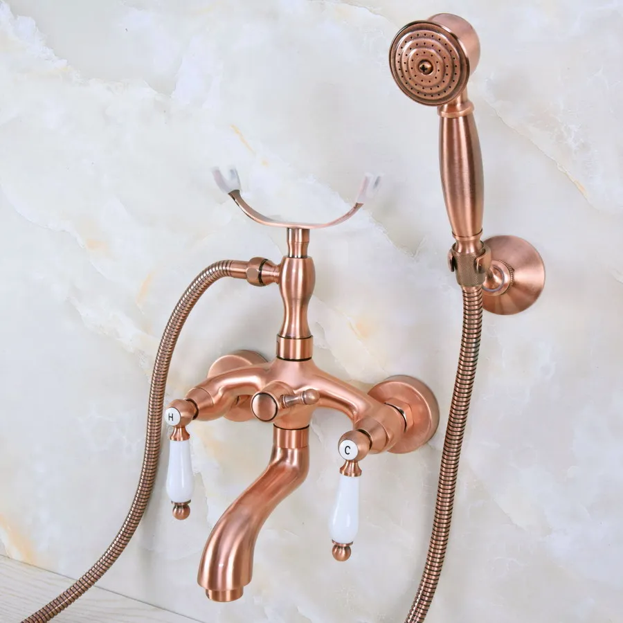 Antique Red Copper Wall Mounted Bathroom Tub Faucet Dual Ceramics Handles Telephone Style Hand Shower Clawfoot Tub Filler ana364
Antique Red Copper Wall Mounted Bathroom Tub Faucet Dual Ceramics Handles Telephone Style Hand Shower Clawfoot Tub Filler ana364