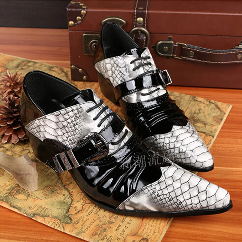 Горячие Продажи Zapatos Hombre Зебра Высота Увеличение Мужские Туфли Лакированной Кожи
