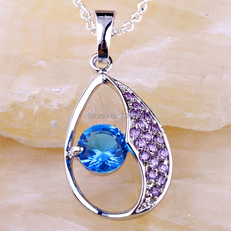 JROSE Wholesale Demure New Design Blue & Purple CZ Silver Color No Chain Pendant Necklace Fashion Jewelry For Gift/Party
JROSE Wholesale Demure New Design Blue & Purple CZ Silver Color No Chain Pendant Necklace Fashion Jewelry For Gift/Party