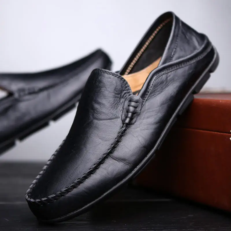 Big Size 38-46 Slip on Casual Men Loafers Spring and Autumn Mens Moccasins Shoes Genuine Leather Men's Flats | Обувь