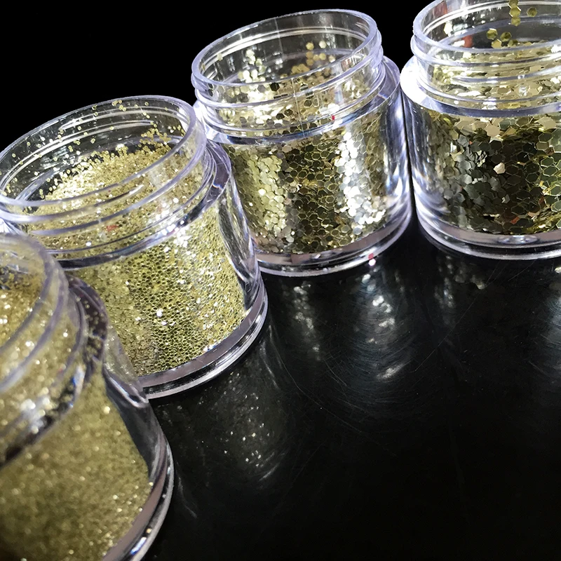 4 Sizes of Hexagonal Sequin UV nail glitter powder champagne gold dust Platinum Color shimmer Flashing powder 403
4 Sizes of Hexagonal Sequin UV nail glitter powder champagne gold dust Platinum Color shimmer Flashing powder 403