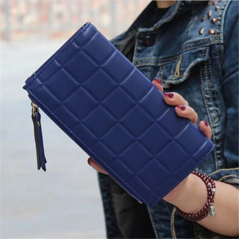 Women PU Leather Wallets Embossed Plaid Long Ladies Wallet Clutch Card Holder Coin Bag Female Double Zipper Purses | Багаж и сумки