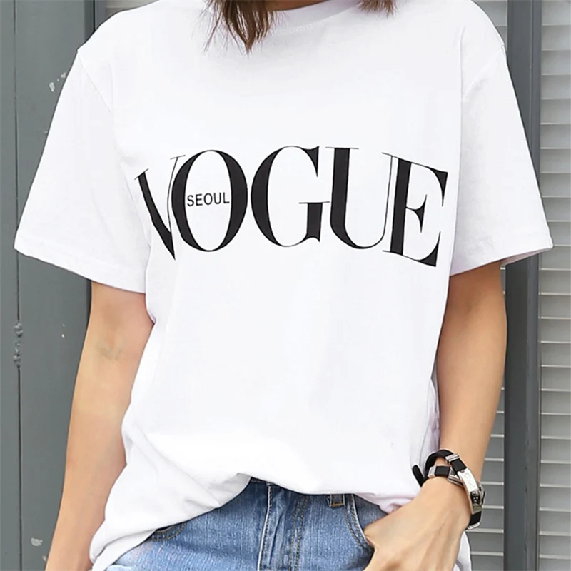 Новое поступление модная футболка для женщин VOGUE с буквенным принтом топы