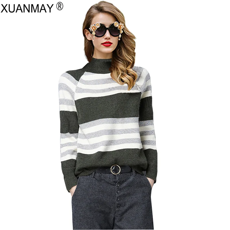 2021 new leisure knitted high collar Pullovers Sweater Autumn fashion Striped High collar sweater Slim Stretch women Sweater
2021 new leisure knitted high collar Pullovers Sweater Autumn fashion Striped High collar sweater Slim Stretch women Sweater