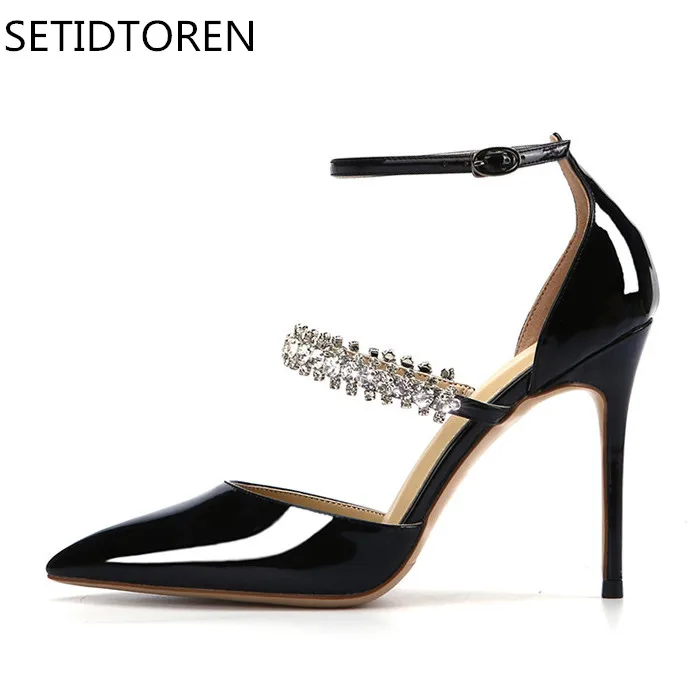 Women Black Patent Leather Narrow Band Crystal Bridal Wedding Pumps Rhinestone Buckle Strap High Heel Party Pointed Toe Shoes
Women Black Patent Leather Narrow Band Crystal Bridal Wedding Pumps Rhinestone Buckle Strap High Heel Party Pointed Toe Shoes