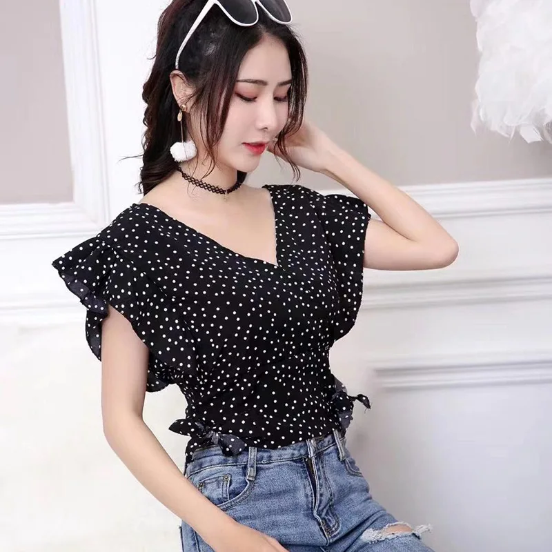 Elegant Dot Print Women moda Blouse Sleeve Short Up Nipped Sexy mujer blusas V-Neck Waist de Ruffles 2019 Chiffon Lace
Elegant Dot Print Women moda Blouse Sleeve Short Up Nipped Sexy mujer blusas V-Neck Waist de Ruffles 2019 Chiffon Lace