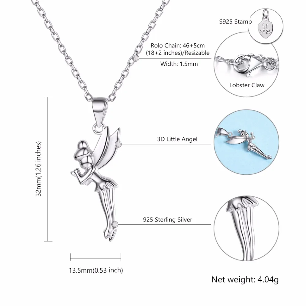 Collare 100% 925 Sterling Silver Fairy Pendant Girls' Dainty Jewelry Valentine's Gift 3D Little Angel Necklace Women P636
Collare 100% 925 Sterling Silver Fairy Pendant Girls' Dainty Jewelry Valentine's Gift 3D Little Angel Necklace Women P636